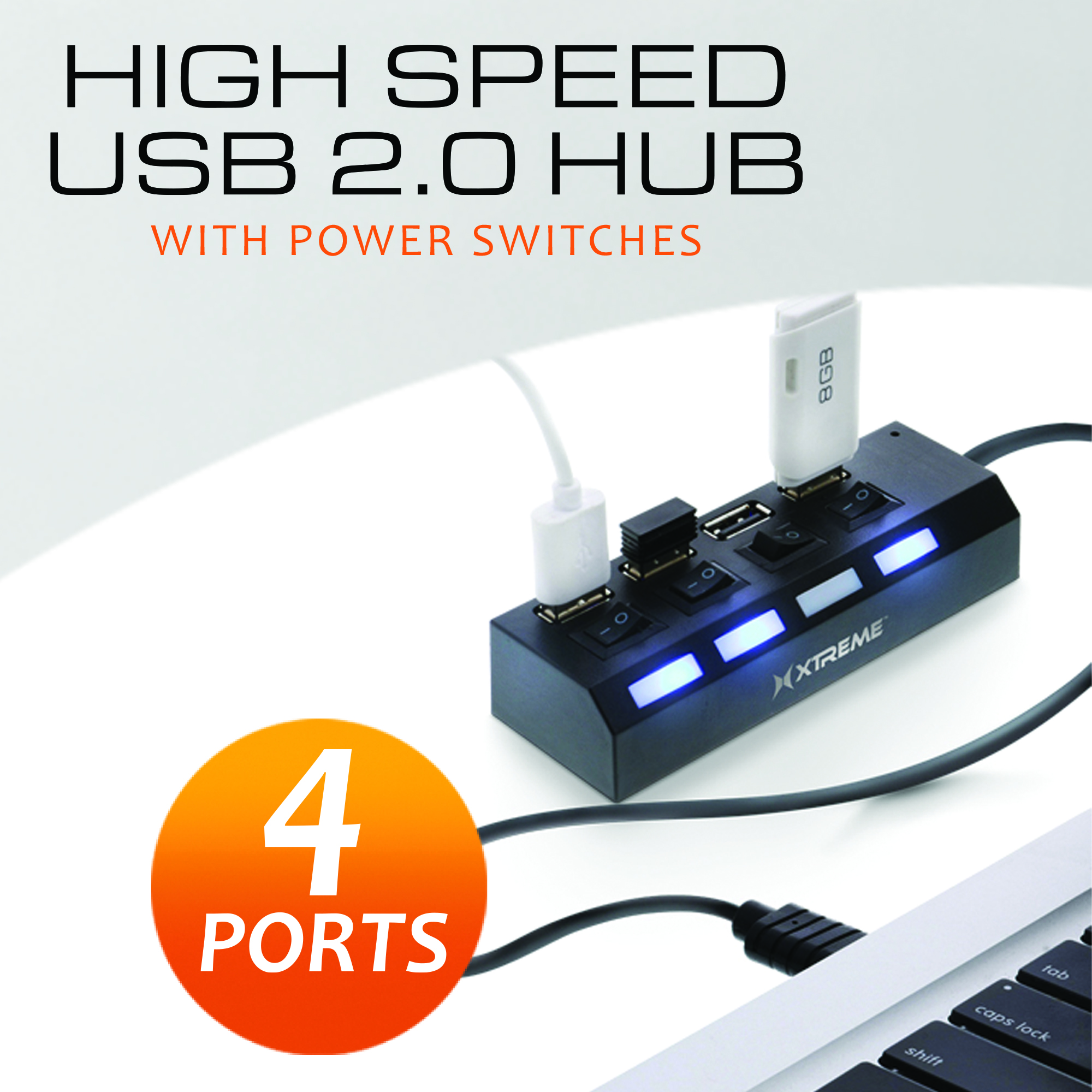 Xtreme Type-C USB 2.0 Hub, 4 Ports, Individual LED Power  Indicators/Switches, Supports Wireless Mice, Flash Drives, Smartphones,  Easy DIY Installation