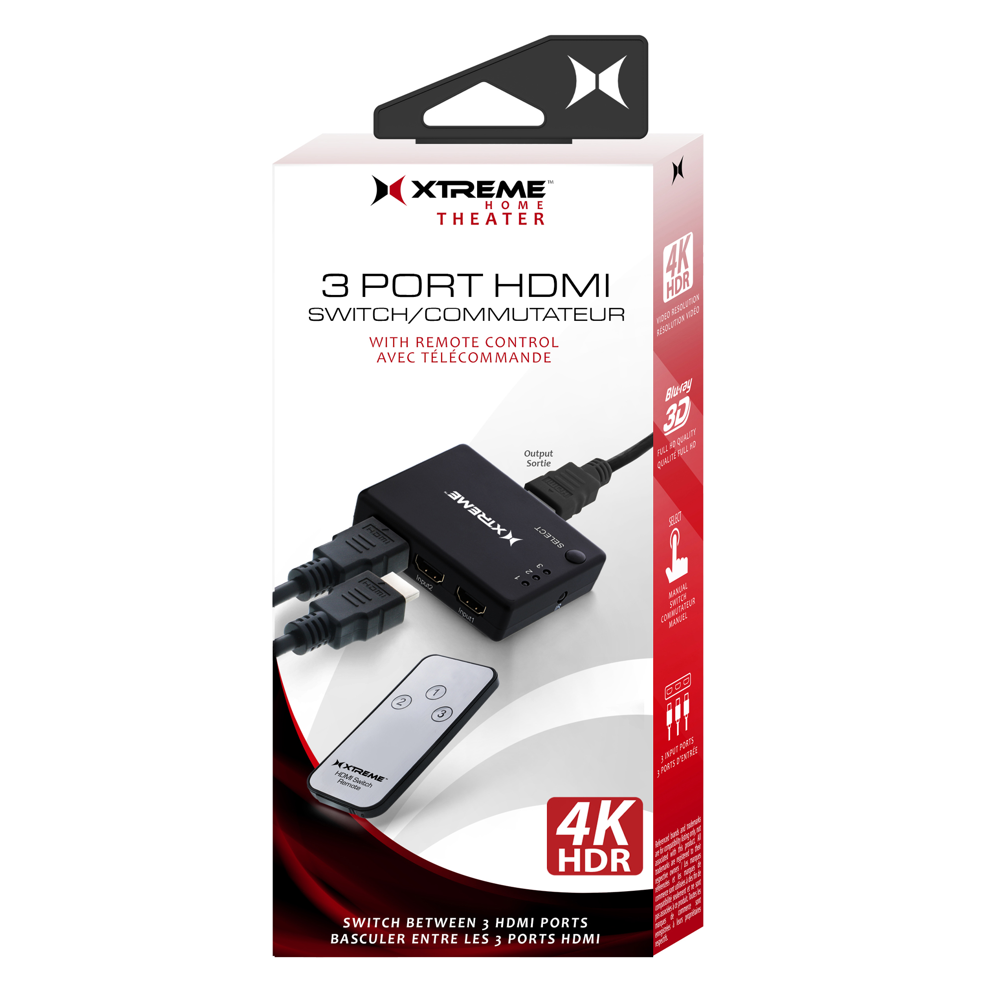 Xtreme Black HDMI Switch 1 Input 3 outputs Switch between 3 HDMI Devices 