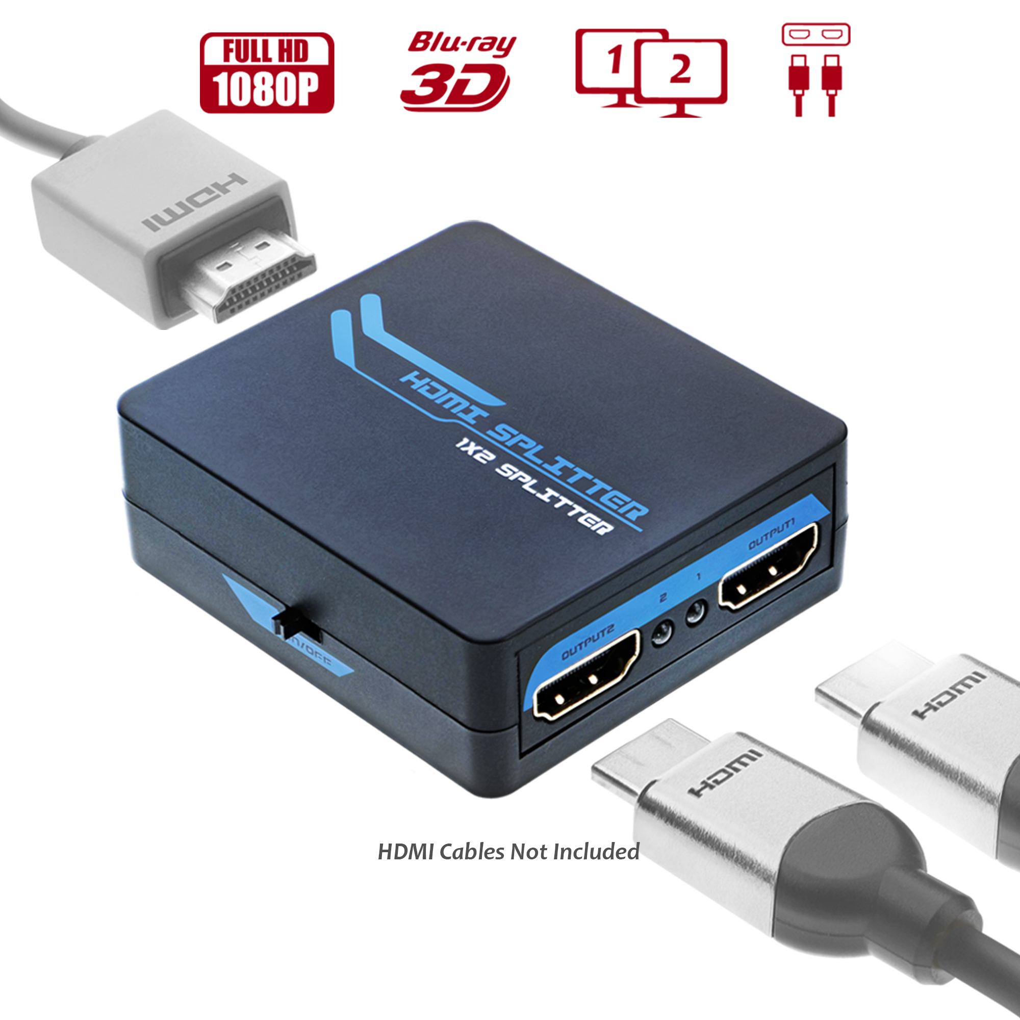 Dual-Port HDMI Splitter, 1 Input / 2 Output, 4K at 30Hz