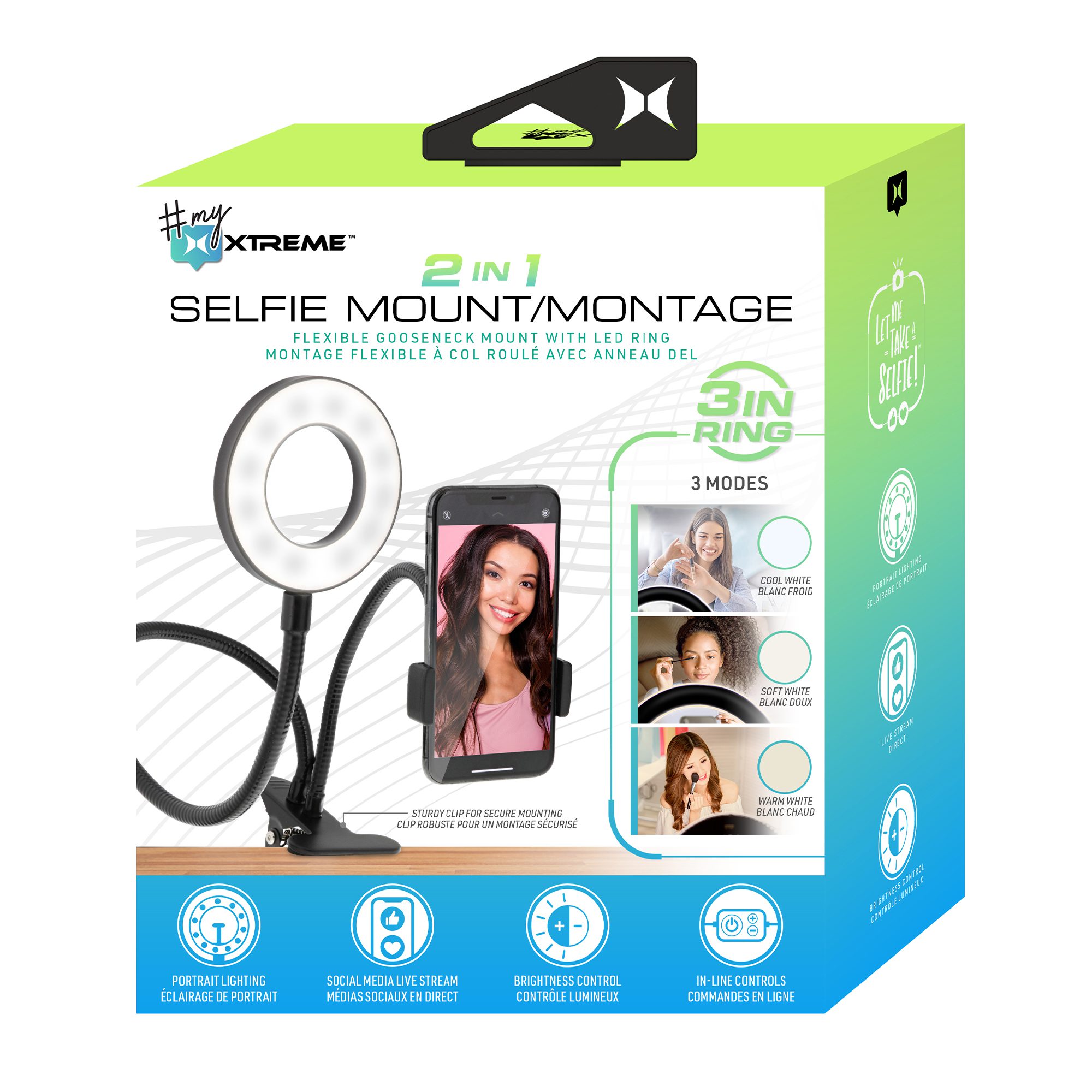 2 in 1 Selfie Mount with LED Ring, Adjustable neck Xtreme Cables