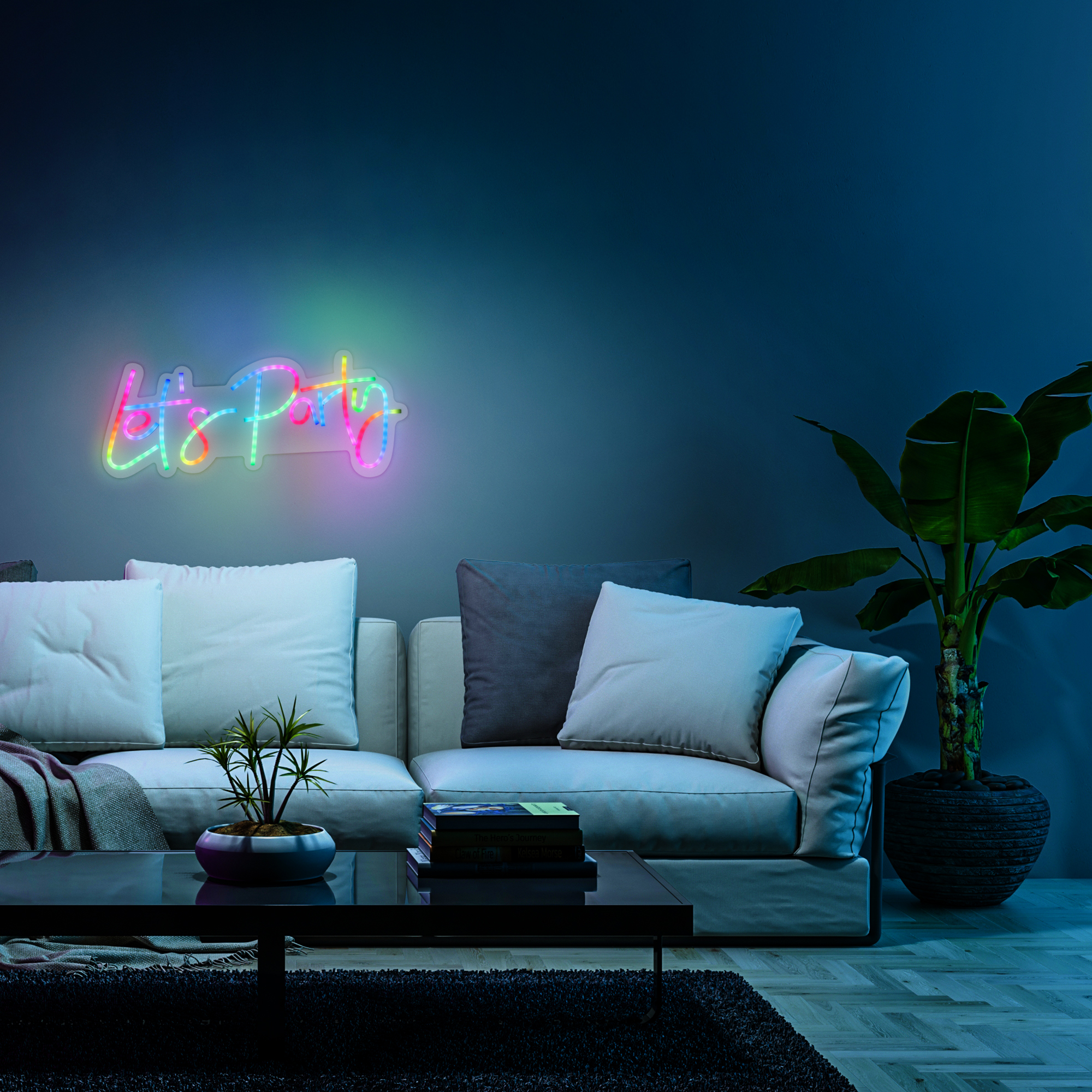 Xtreme Lit 'Let's Party' Multi-Color LED Neon Sign with RGBIC, Hanging Wall Art, Remote Control