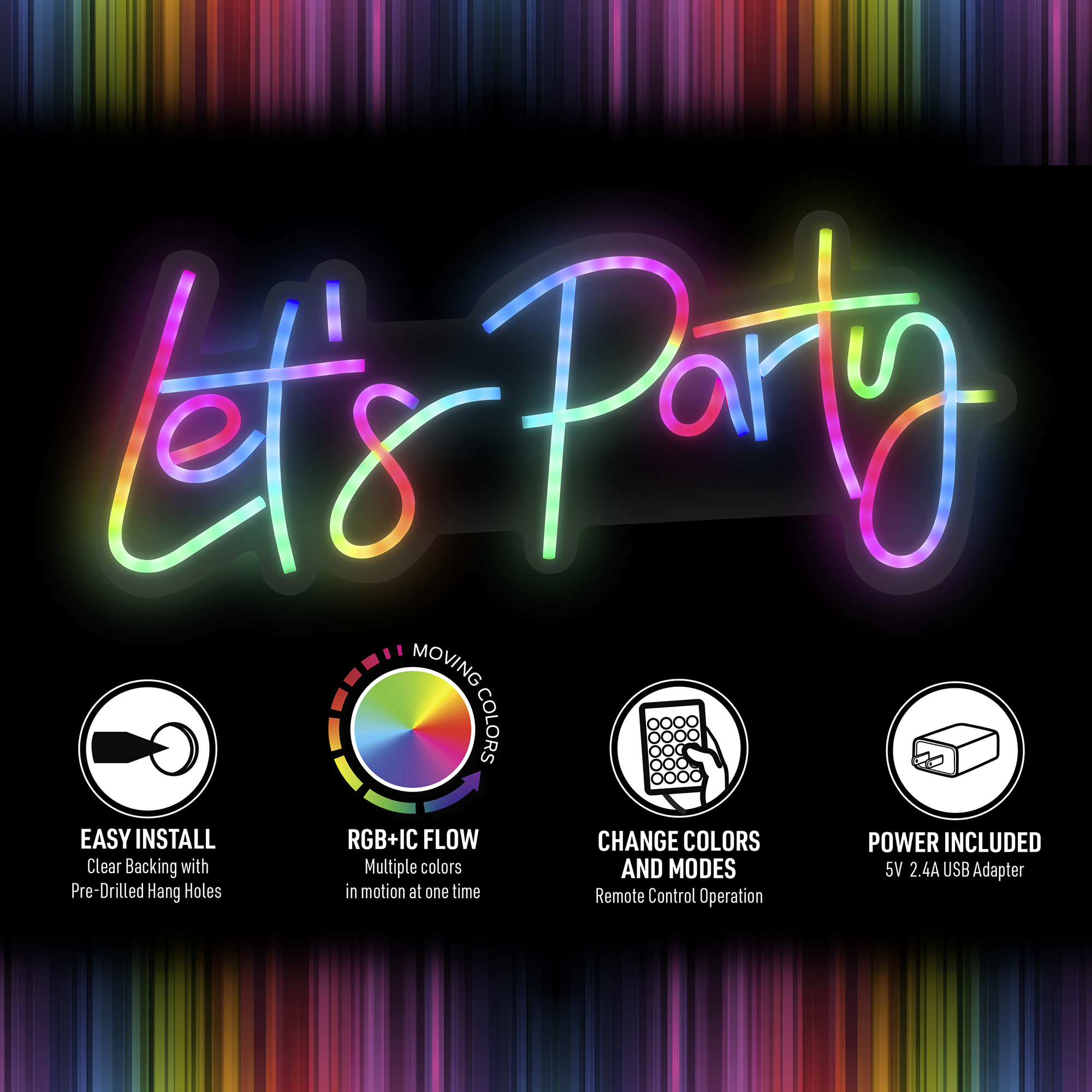 Xtreme Lit 'Let's Party' Multi-Color LED Neon Sign with RGBIC, Hanging Wall Art, Remote Control